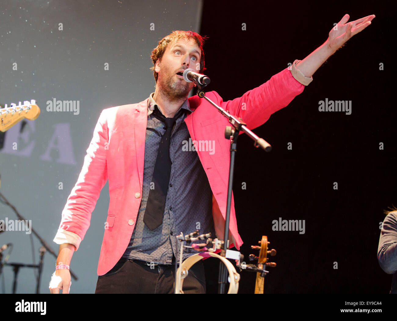 WOMAD Festival, Charlton Park, Wiltshire, Regno Unito. Il 24 luglio, 2015. Bellowhead eseguire sul palcoscenico open-air al Womad Festival tenutosi a Charlton Park. Il 24 luglio 2015. Credito: Adam Gasson/Alamy Live News Foto Stock