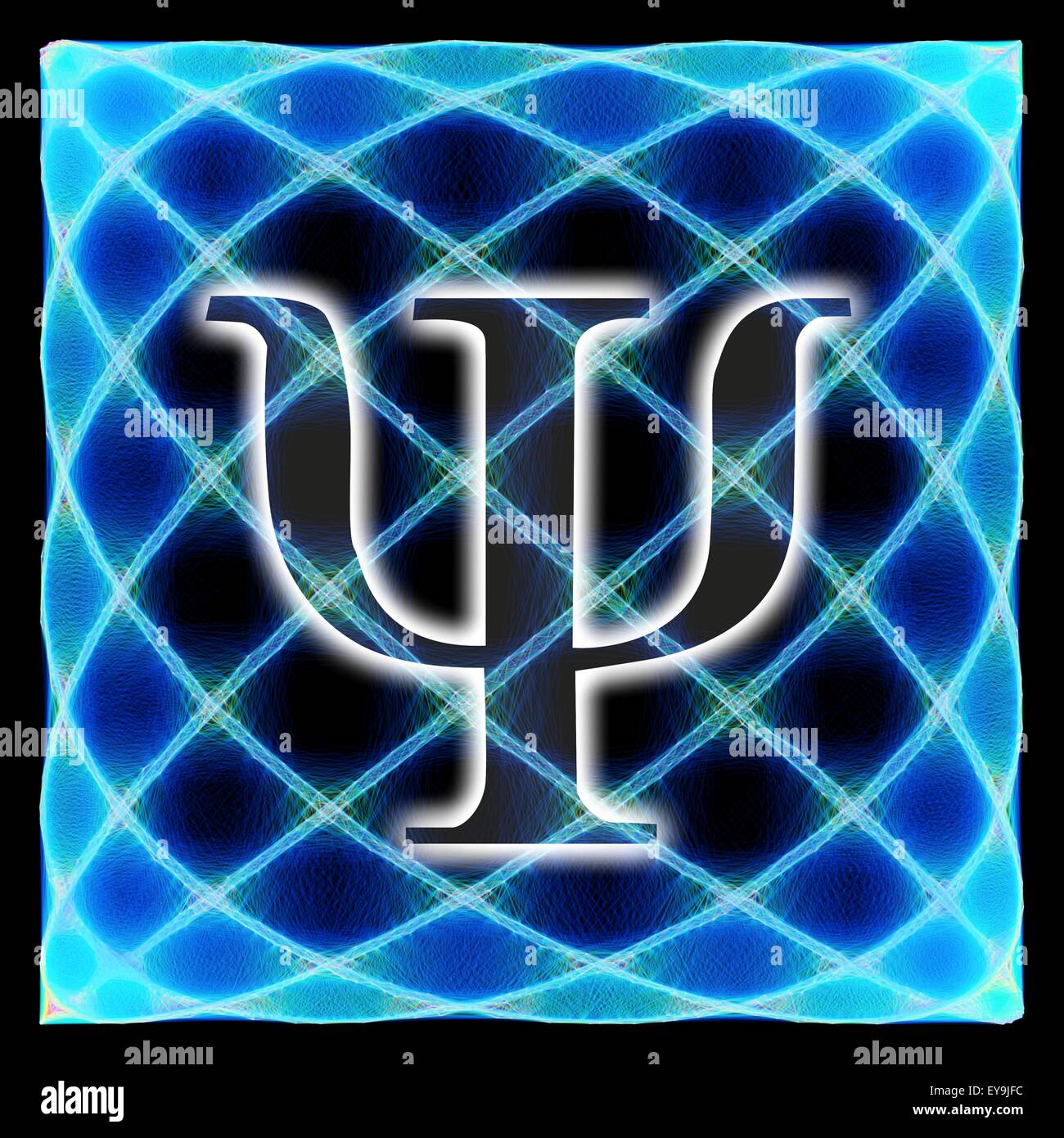 Computer grafica della lettera greca psi e una figura di Lissajous in background. La lettera psi è comunemente utilizzato in fisica Foto Stock