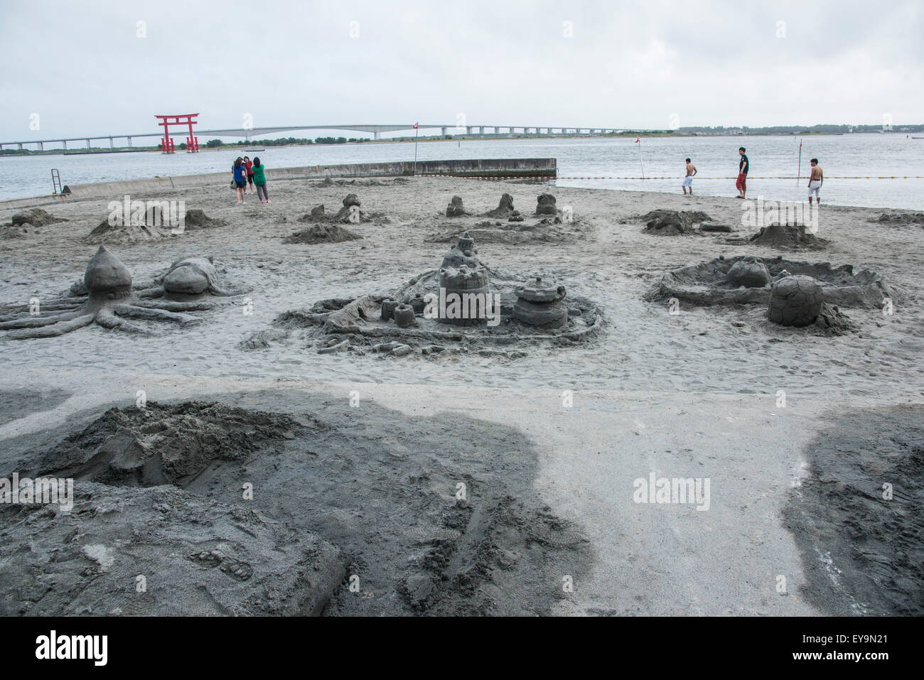 Sand art,Bentenjima Beach Park,Lago Hamanako,Nishi Ward,città di Hamamatsu,Prefettura di Shizuoka, Giappone Foto Stock