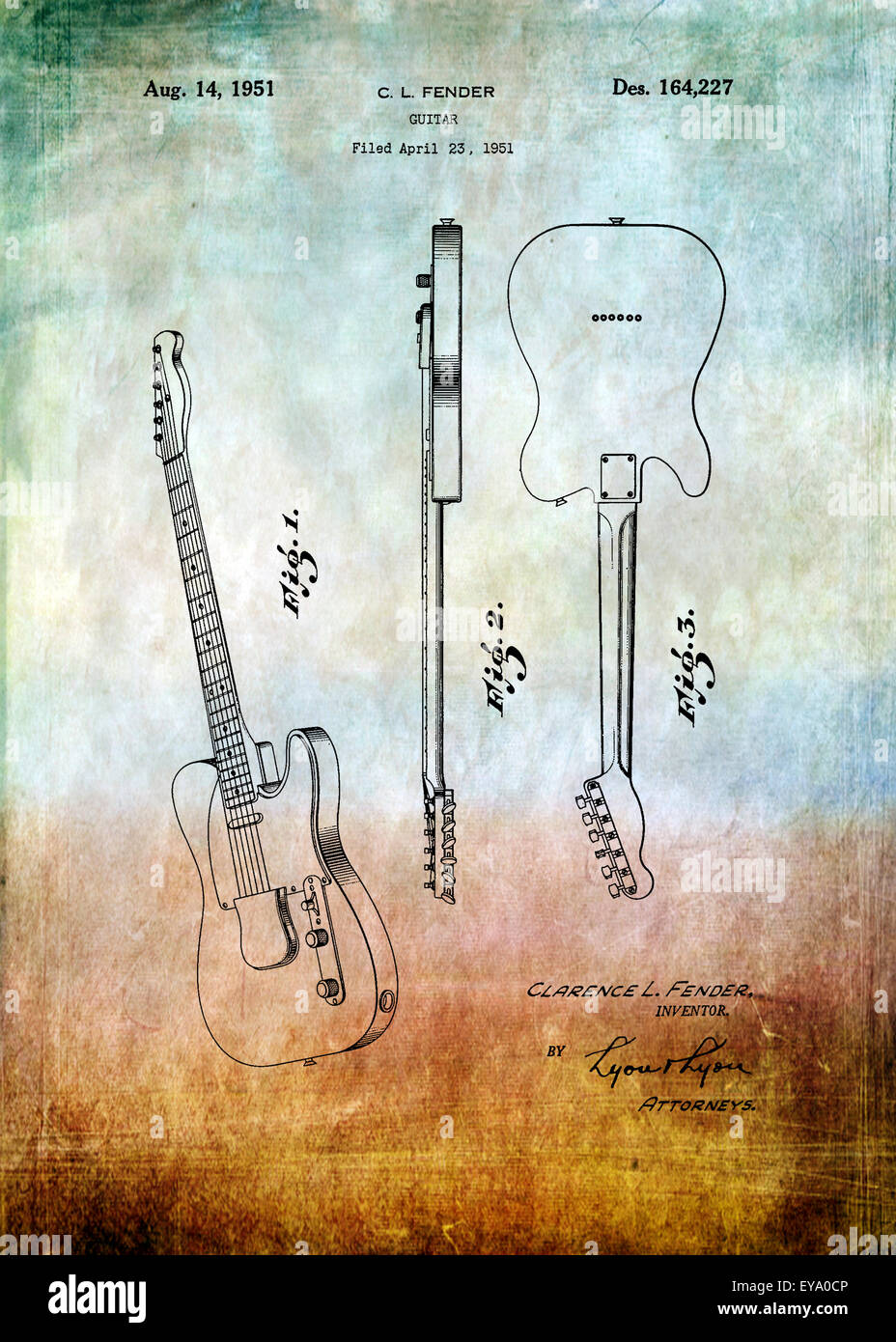 Chitarra parafango brevetto dal brevetto 1951 Arte - Arte fotografia basato sul brevetto originale Artwork ricercato e rafforzata da U Foto Stock