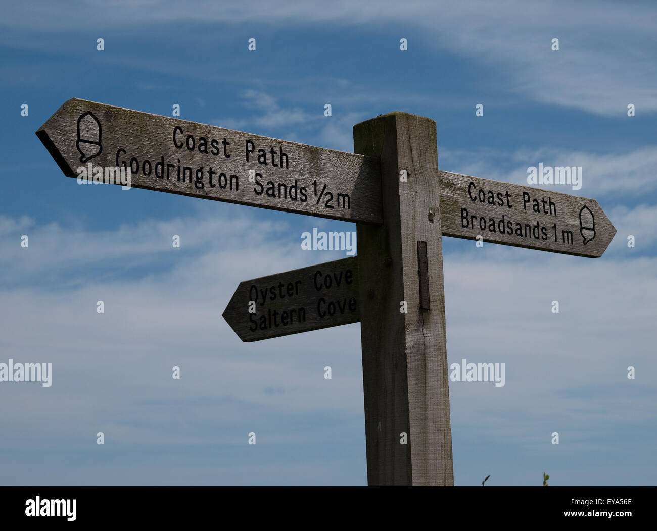 Sentiero costiero segno posto vicino Goodrington Sands, Paignton, Devon, Regno Unito Foto Stock