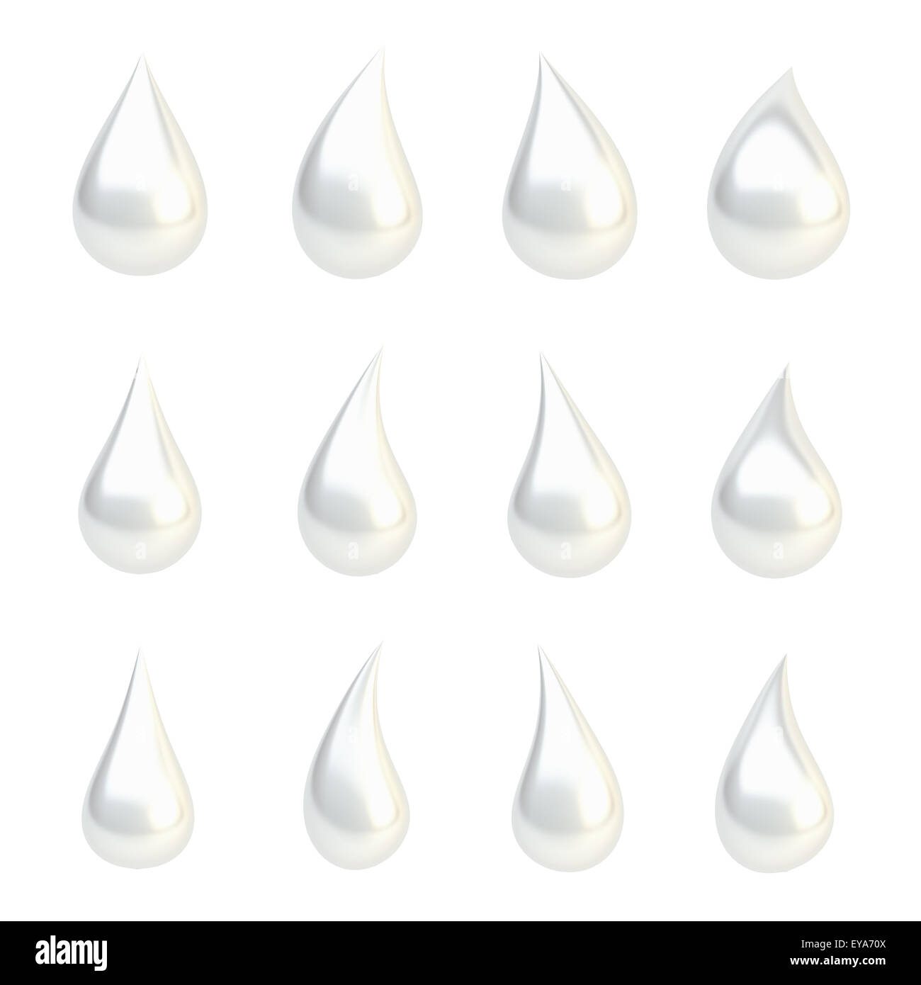Set di dodici gocce di liquido isolato Foto Stock