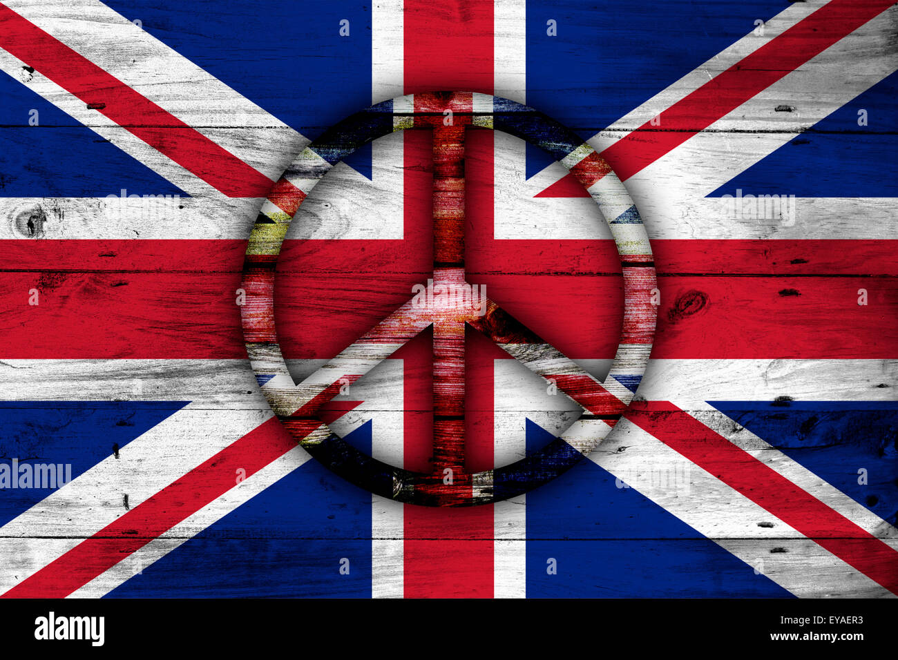 Abstract bandiera britannica immagine con un segno di pace. Foto Stock