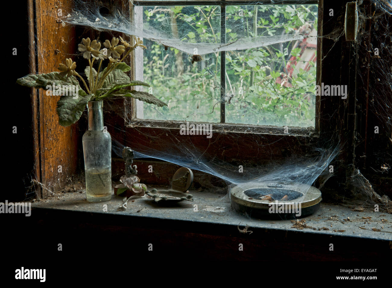 Esplorare urbano di un casale abbandonato in Belgio che ha ancora la maggior parte delle sue caratteristiche e mobili. Foto Stock