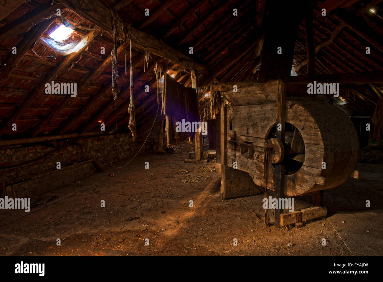 Esplorare urbano di un casale abbandonato in Belgio che ha ancora la maggior parte delle sue caratteristiche e mobili. Foto Stock