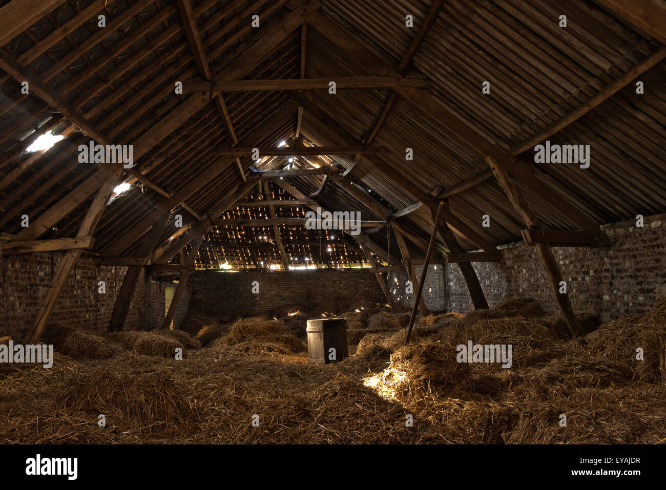 Esplorare urbano di un casale abbandonato in Belgio che ha ancora la maggior parte delle sue caratteristiche e mobili. Foto Stock