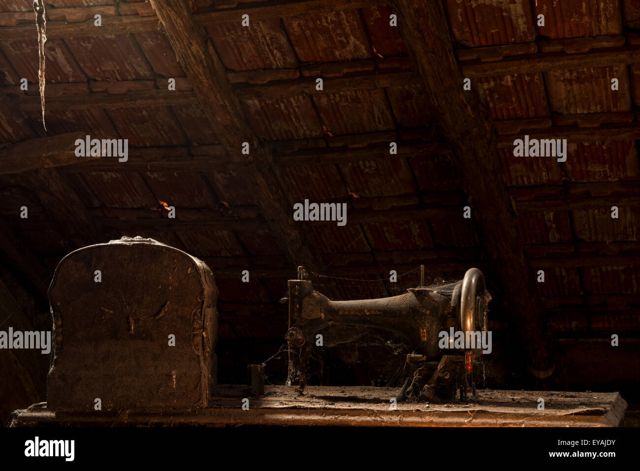 Esplorare urbano di un casale abbandonato in Belgio che ha ancora la maggior parte delle sue caratteristiche e mobili. Foto Stock