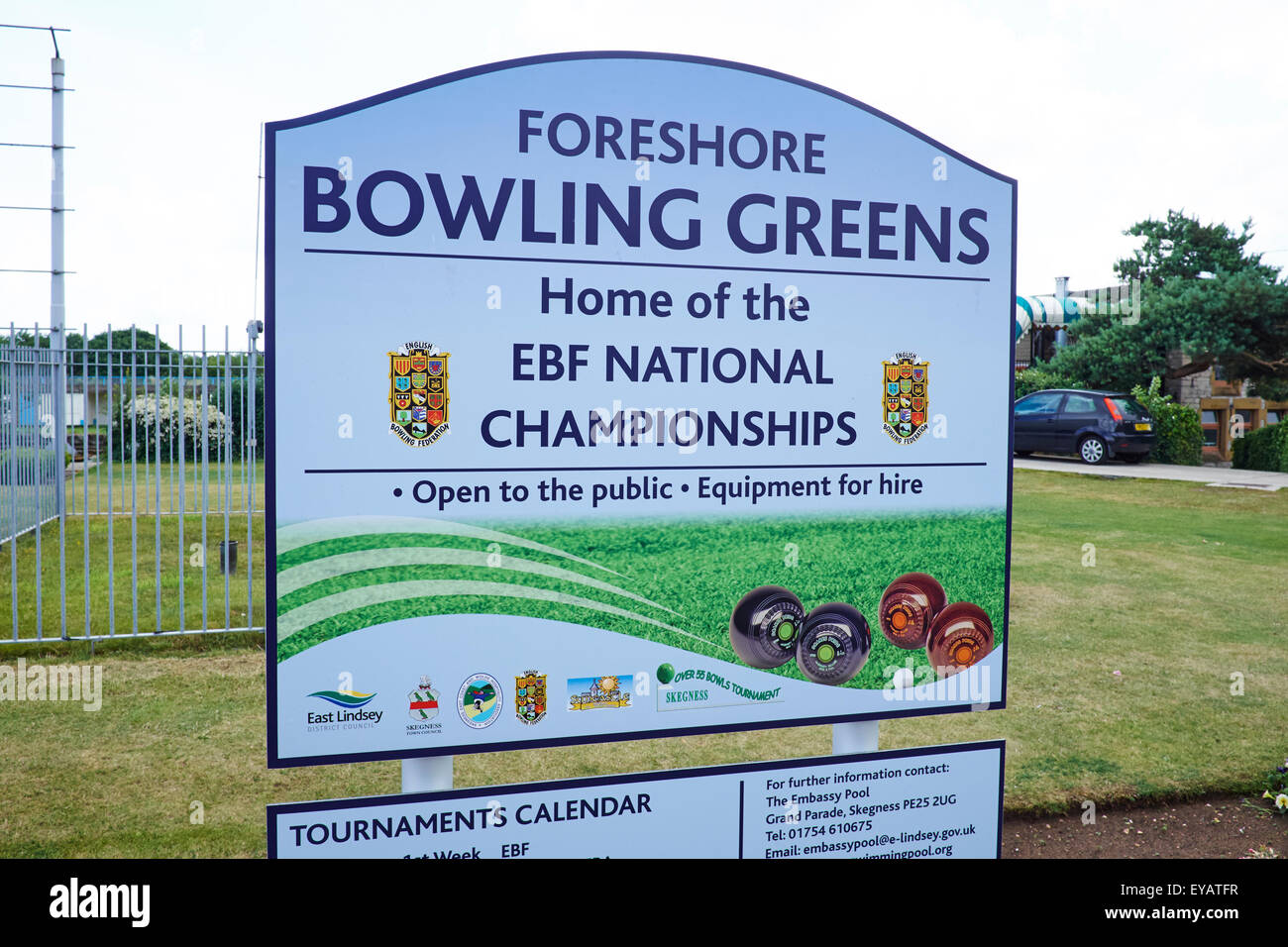 Foreshore Bowling Green segno Home all'EBF Campionati Nazionali North Parade Skegness Lincolnshire UK Foto Stock