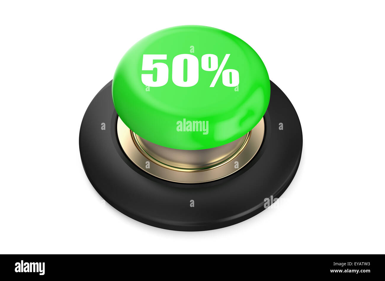 50 percento di sconto pulsante verde isolato su sfondo bianco Foto Stock