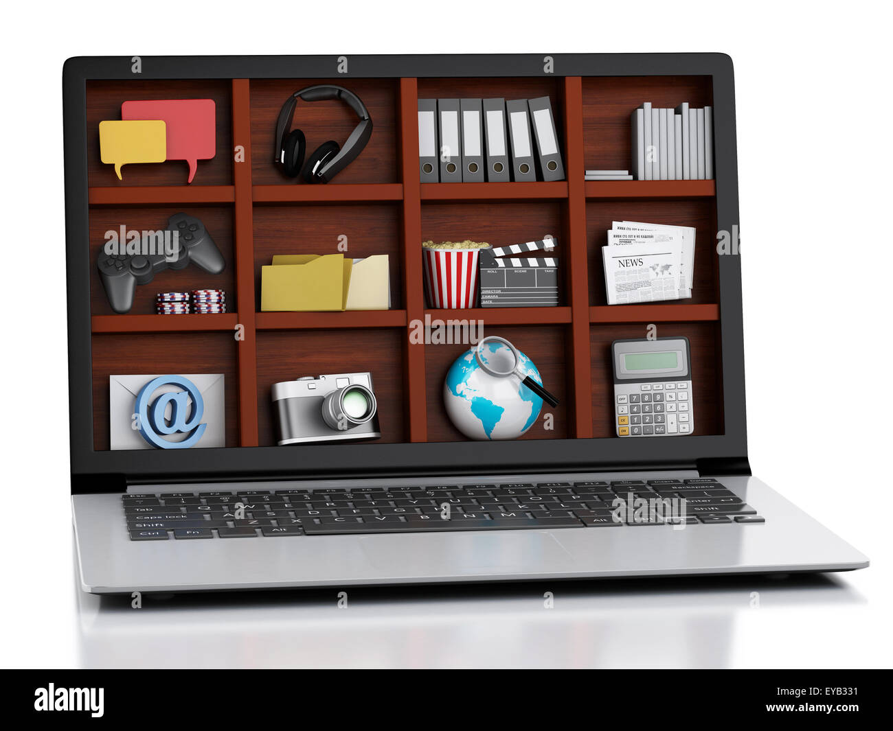 3D renderer immagine. Laptop e PC multimediale. Immagine Coceptual. Isolato sfondo bianco Foto Stock