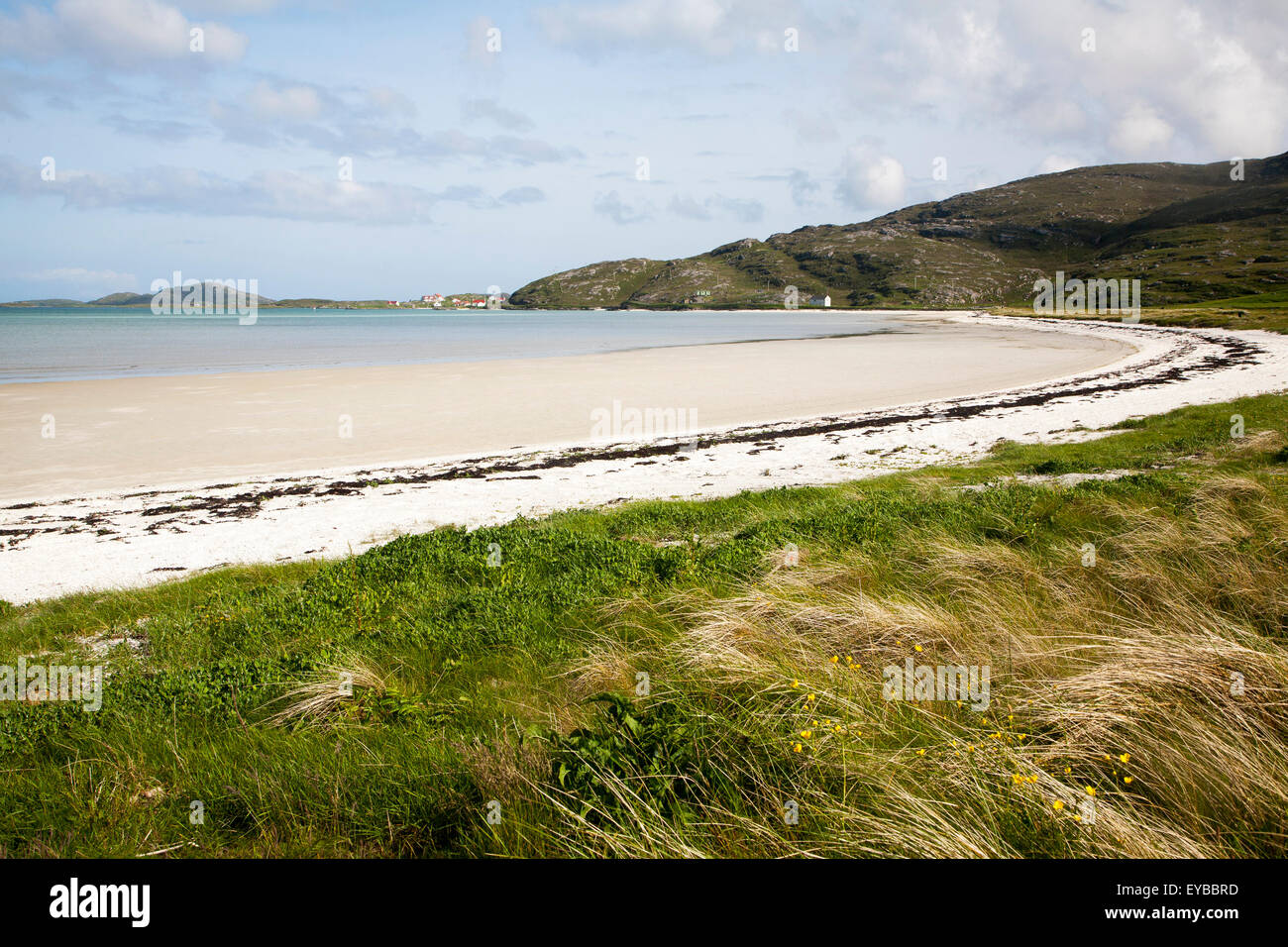 La sabbia bianca di Traigh Mhor spiaggia, l'increspatura Strand, Barra, Ebridi Esterne, Scotland, Regno Unito Foto Stock