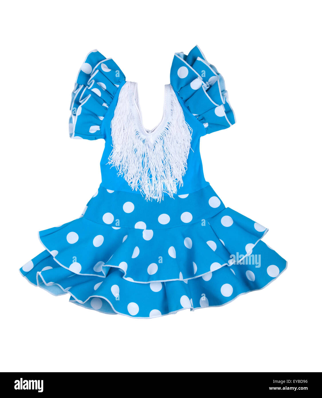 Bambino vestito blu con pois su sfondo bianco Foto Stock