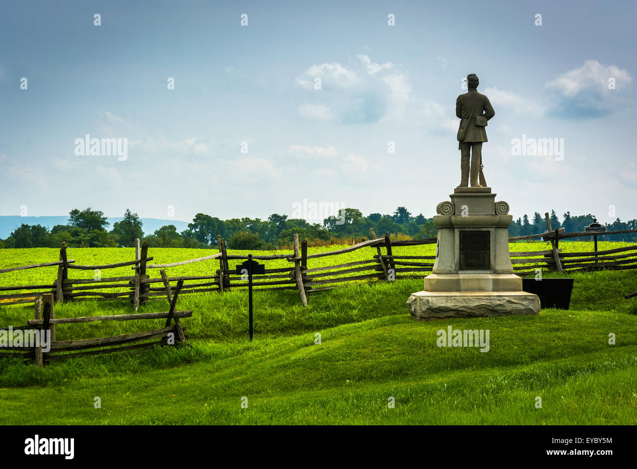Statua e recinzione Antietam National Battlefield, Maryland. Foto Stock