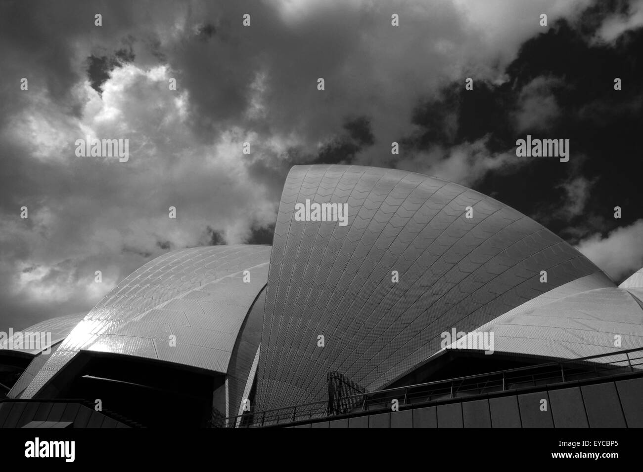 Sydney Opera House close up in bianco e nero Foto Stock