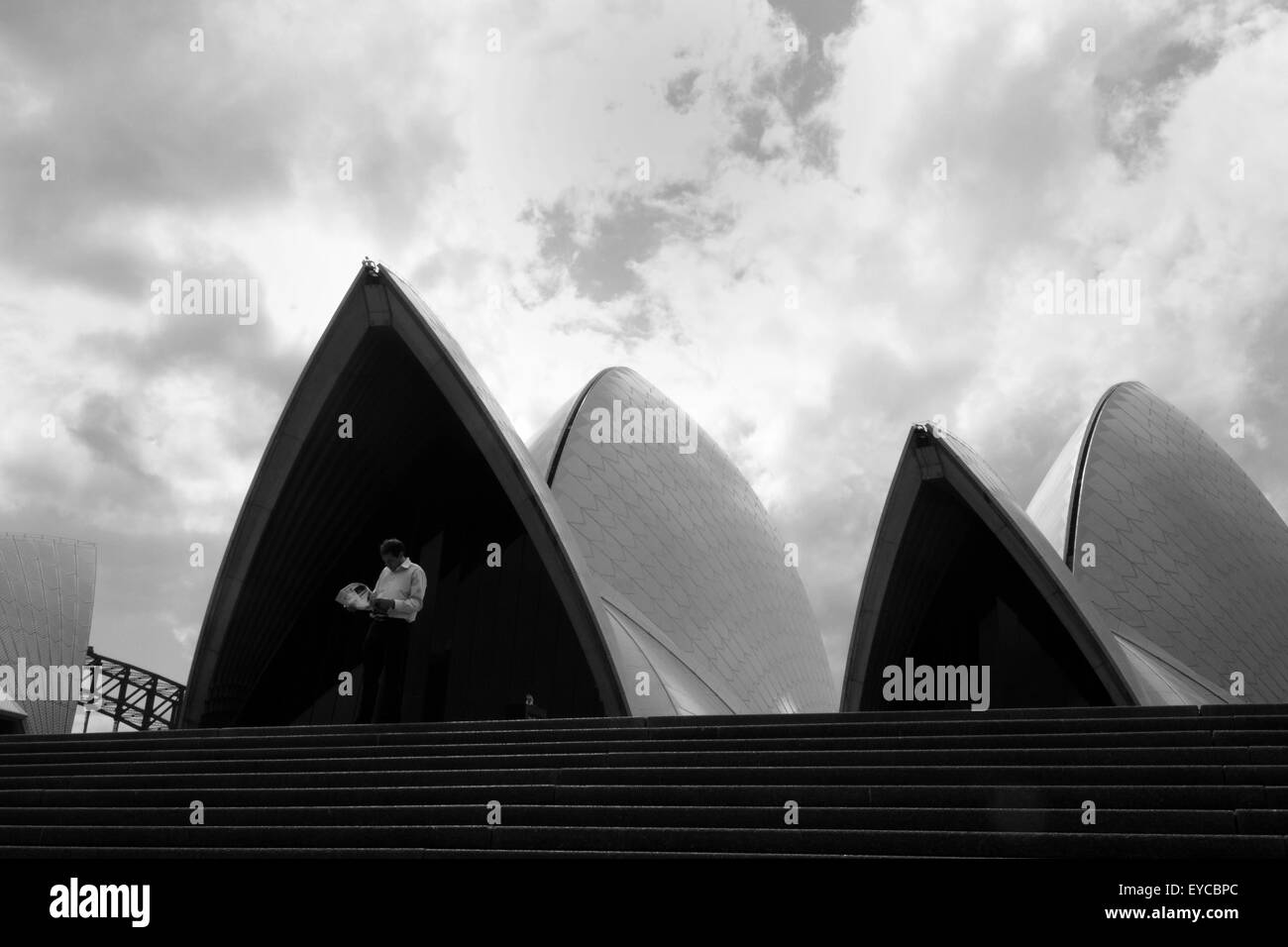 Sydney Opera House close up in bianco e nero Foto Stock