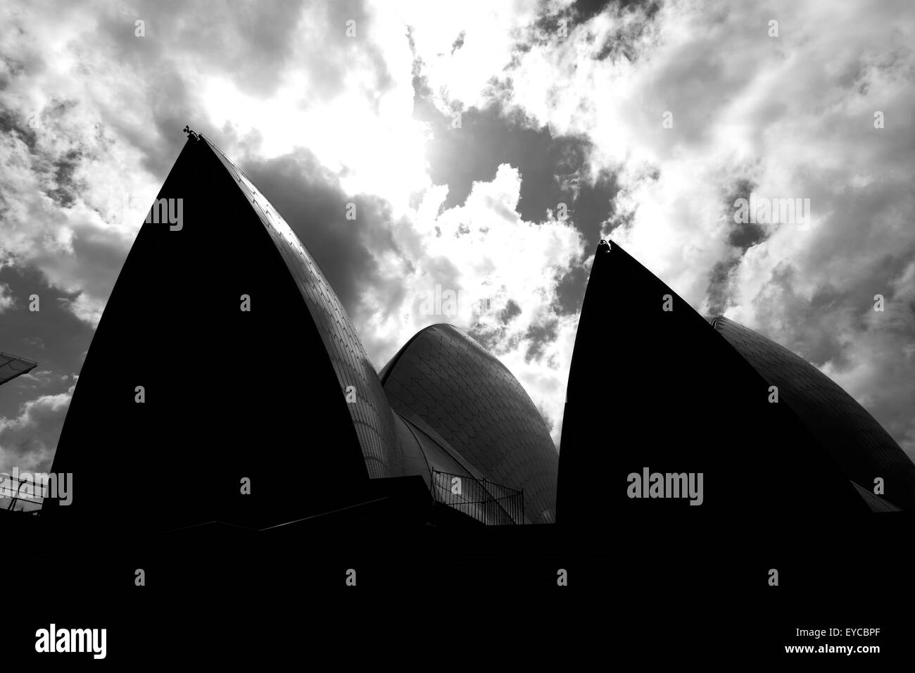 Sydney Opera House close up in bianco e nero Foto Stock