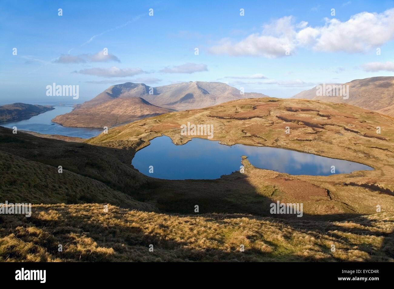 Connemara, Co Galway, Irlanda; Bog piscina in montagna Foto Stock