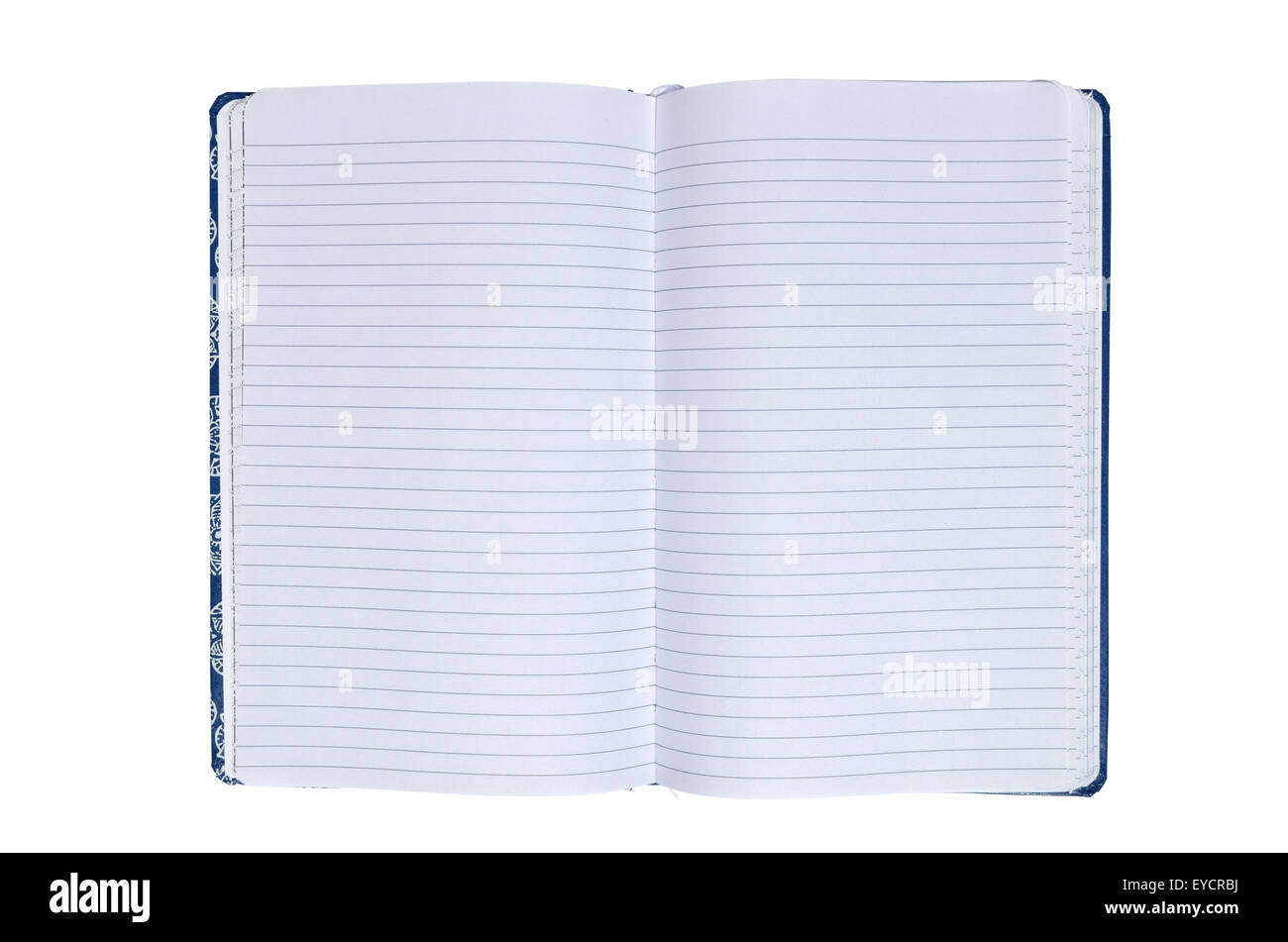 Aperto il notebook con linee isolate su bianco Foto Stock
