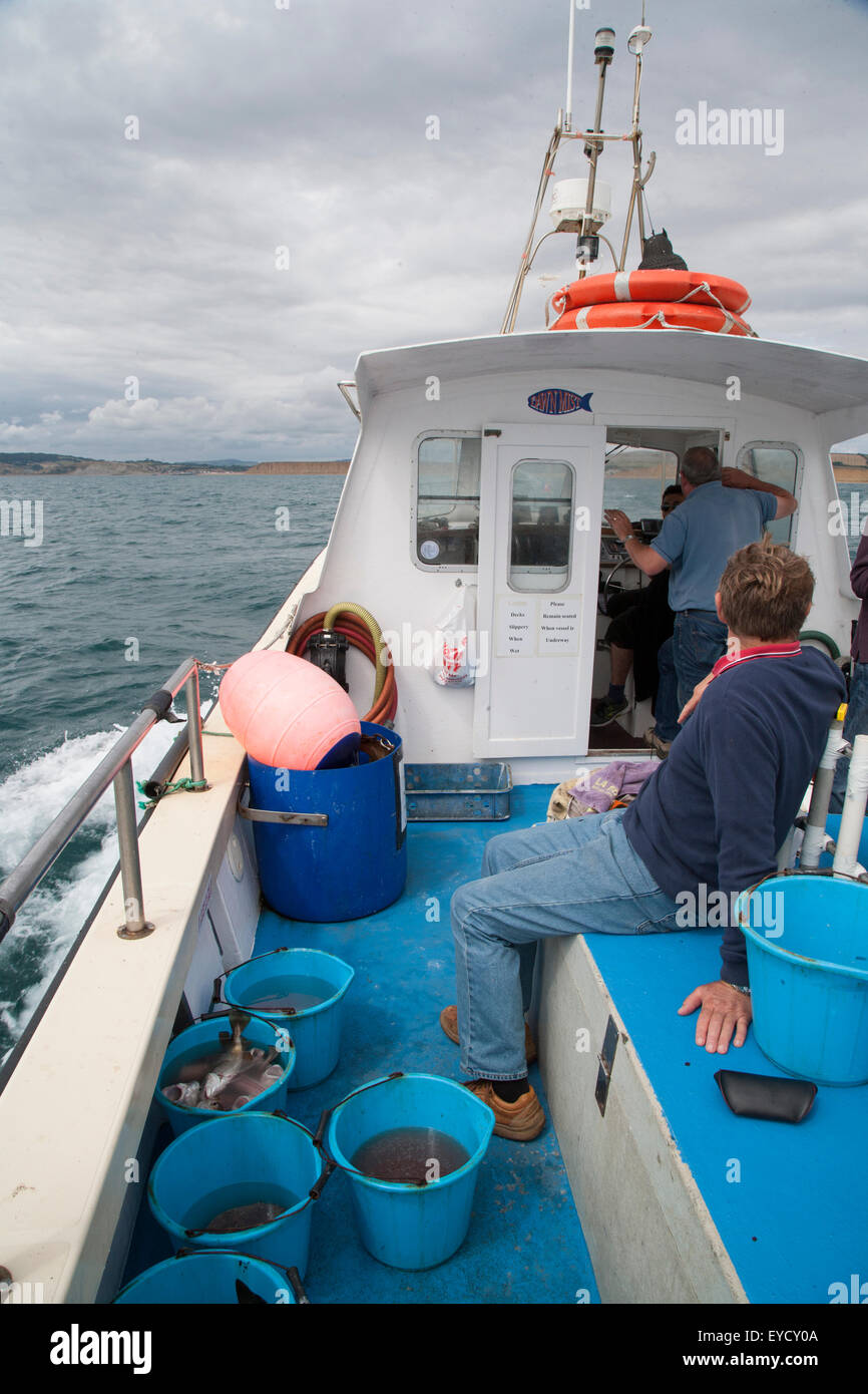 La pesca in mare profondo off Jurassic Coast in Dorset Foto Stock