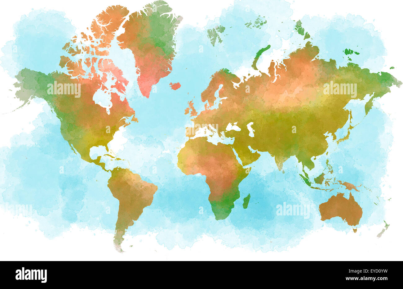 Mondo acquerello semplice illustrazione della mappa Foto Stock