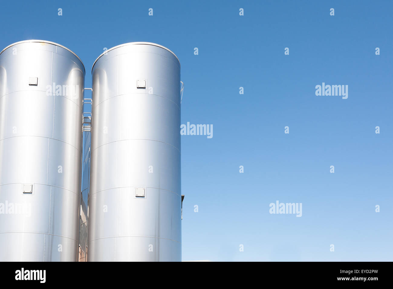 Silos industriali per la produzione chimica, da acciaio inossidabile Foto Stock