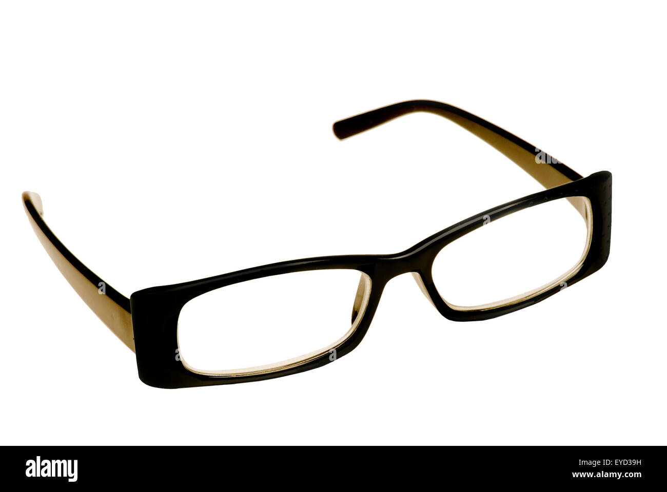 Lettura nero occhiali isolato su bianco Foto Stock