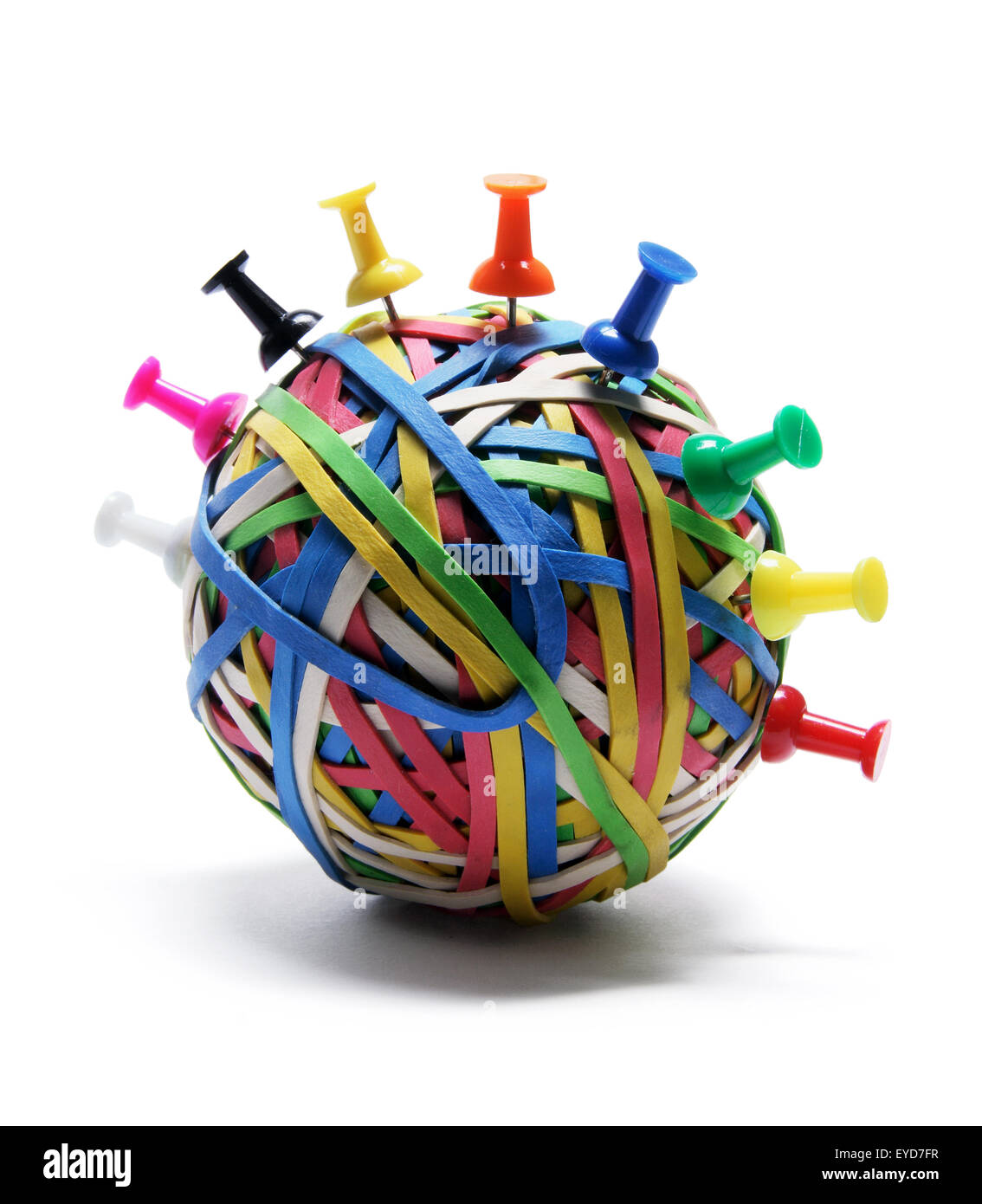 Le puntine sulla sfera Rubberband Foto Stock
