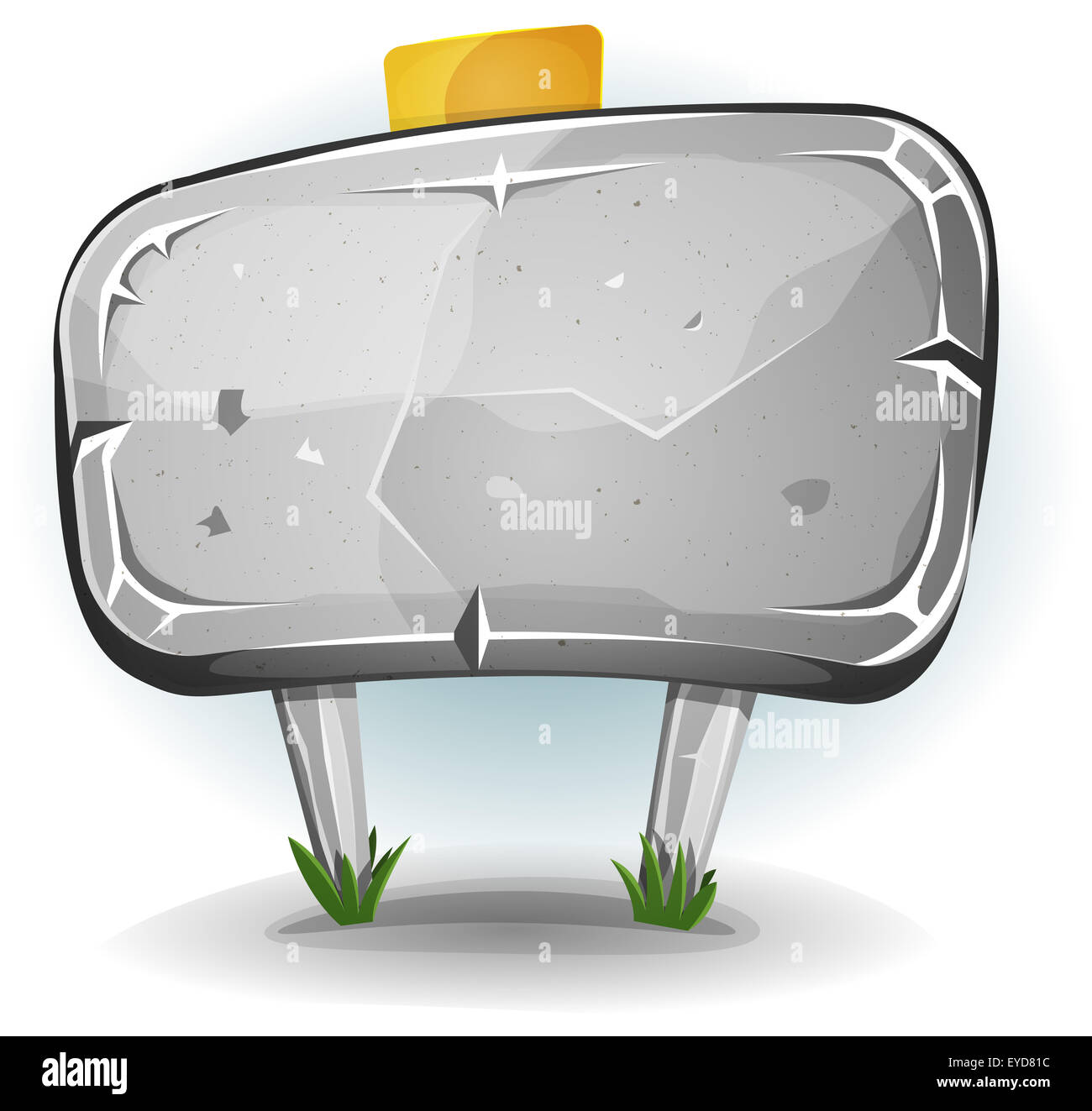 Illustrazione di un cartoon comic stone road sign o pannello pubblicitario per il messaggio di annuncio o ui design del gioco Foto Stock