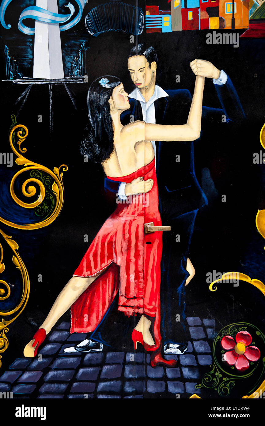 Ballerini di tango dipinta su un muro, Buenos Aires, Argentina Foto Stock