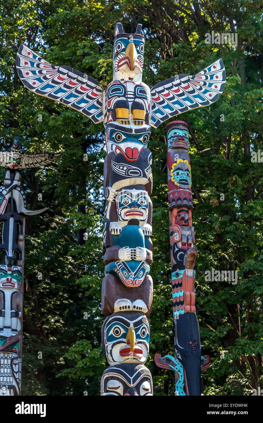 Totem, Stanley Park, Vancouver, British Columbia, Canada Foto Stock