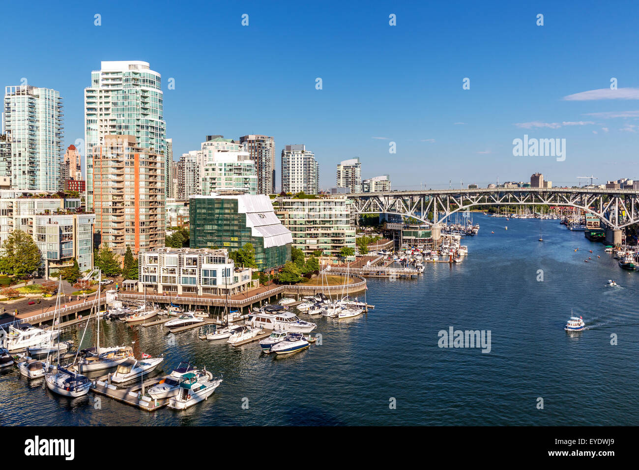 Skyline della città di Vancouver compresi Granville Bridge, British Columbia, Canada Foto Stock