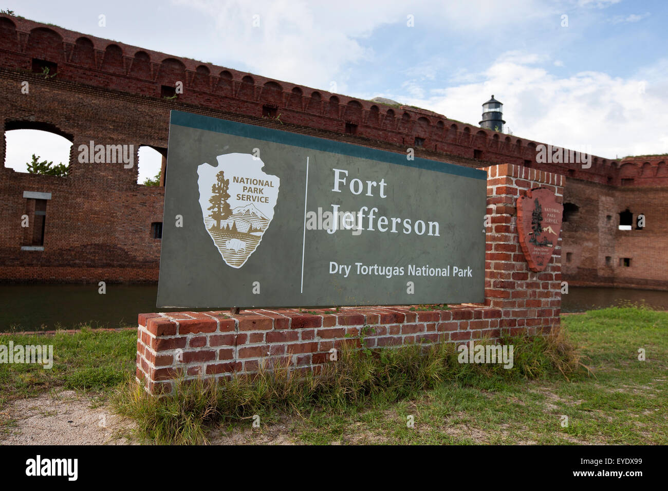 Parco nazionale di segno di servizio per Fort Jefferson, Parco Nazionale di Dry Tortugas, Florida, Stati Uniti d'America Foto Stock