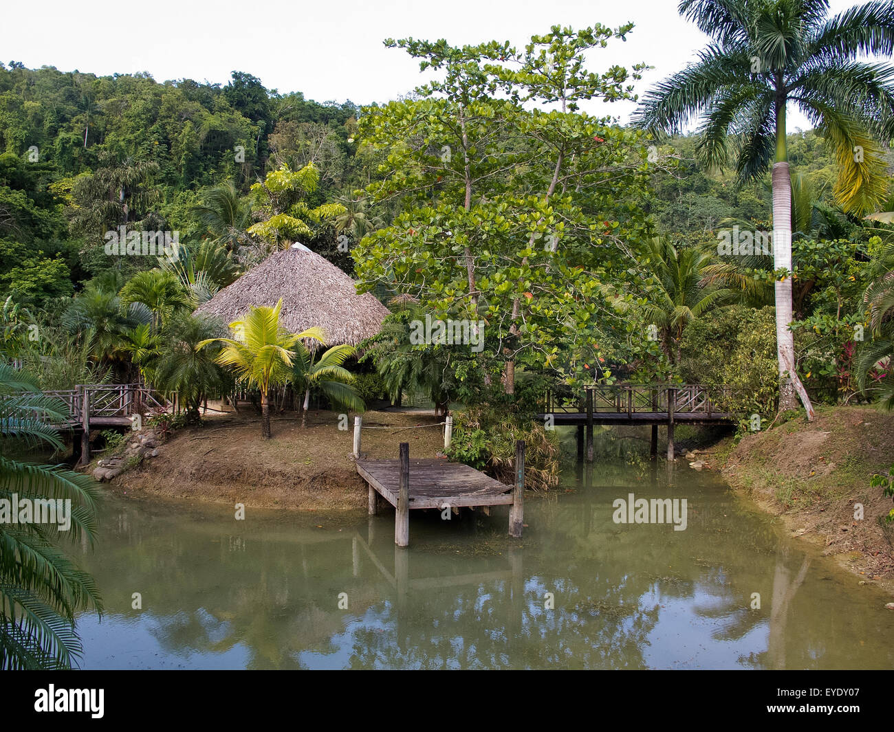 Laguna e dock, White River Valley, Ocho Rios, St. Ann, Giamaica Foto Stock