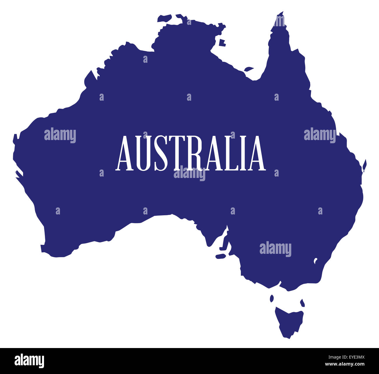 Silhouette mappa di Australia su uno sfondo bianco Foto Stock