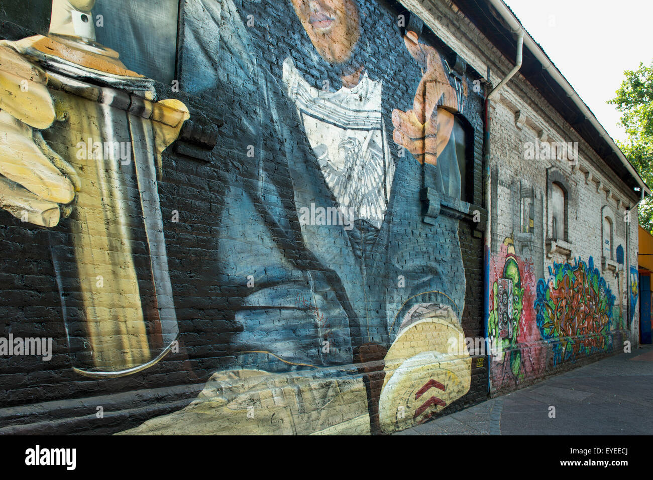 Murale di un artista di graffiti con una bomboletta di vernice spray  dipinta su una parete di un edificio; Santiago Santiago Regione  Metropolitana, Cile Foto stock - Alamy