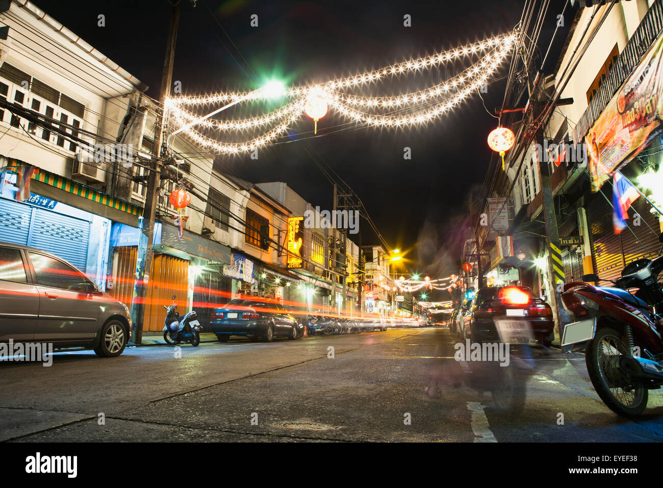 Street decorazioni per il nuovo anno cinese nella città vecchia; Phuket Phuket, Tailandia Foto Stock