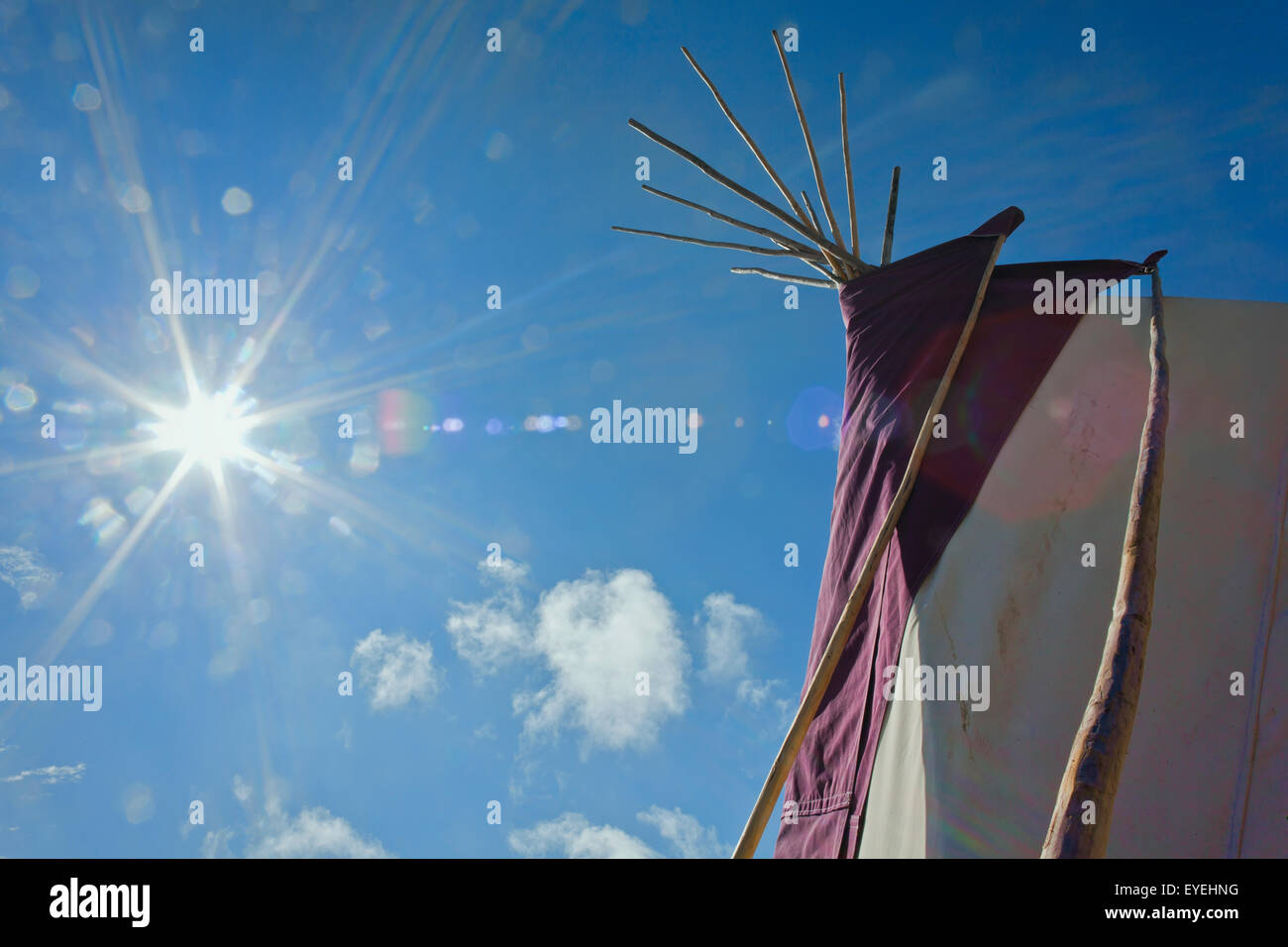 Tepee al mattino, festival di musica; Dorset, Inghilterra Foto Stock