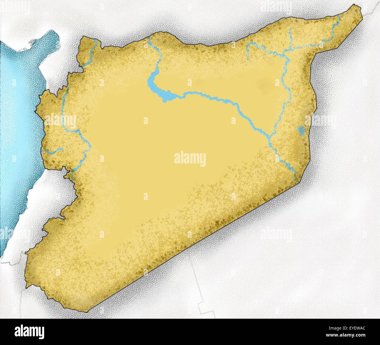 Disegnate a mano Mappa di Siria e paesi vicini Foto Stock