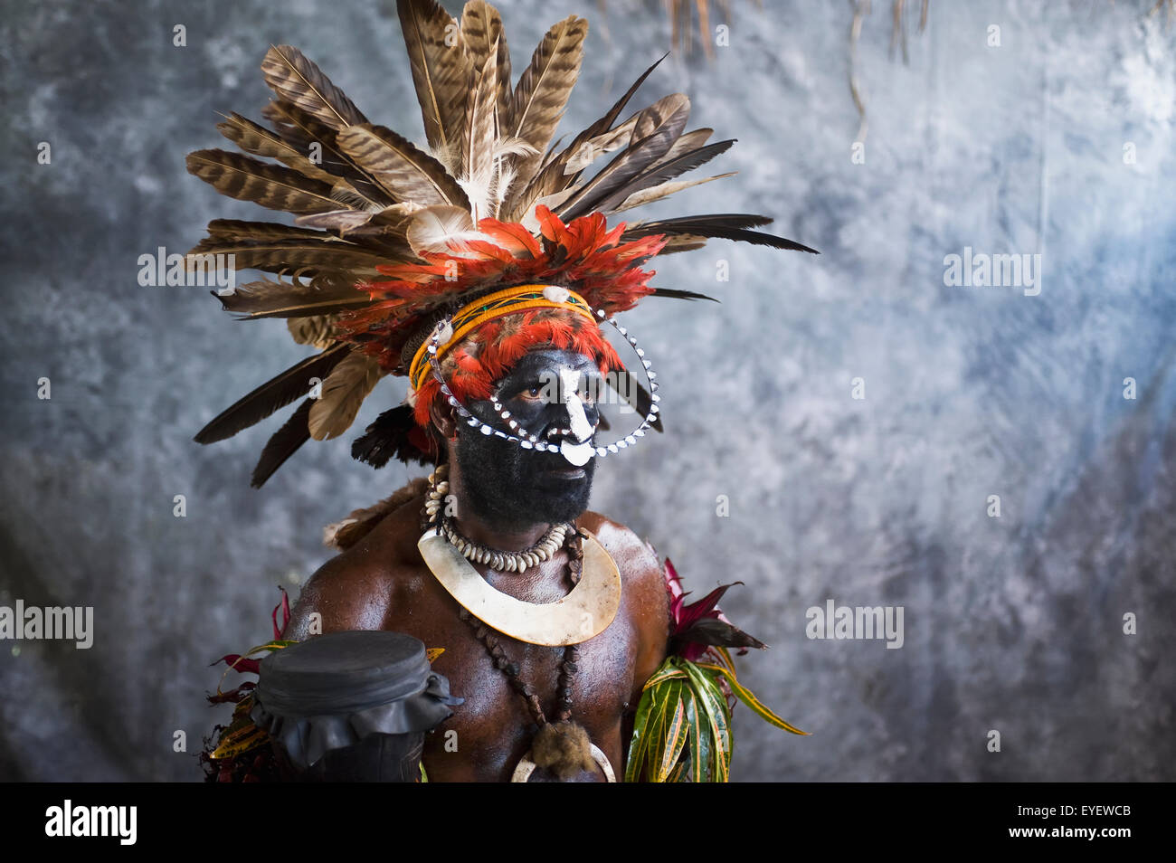 Chimbu performer, Goroka Show; altipiani orientali Foto Stock