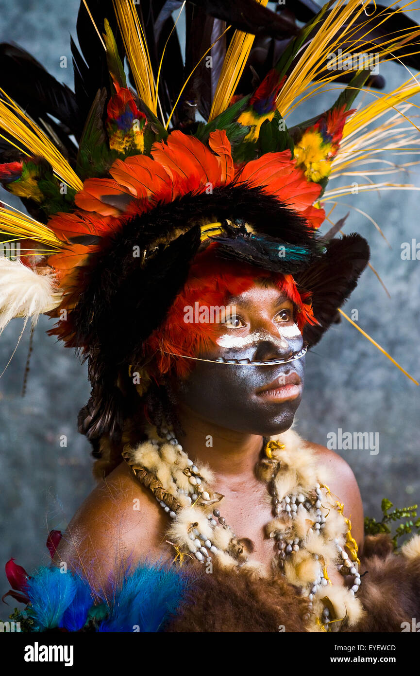 Chimbu performer, Goroka Show; altipiani orientali Foto Stock