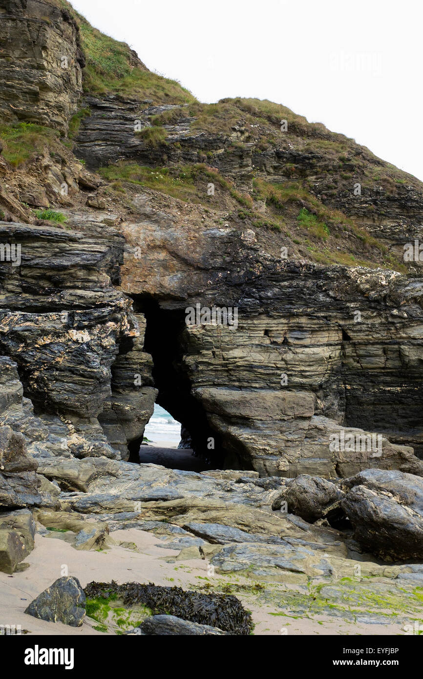 Paesaggio roccioso in Portreath, Cornwall. Foto Stock