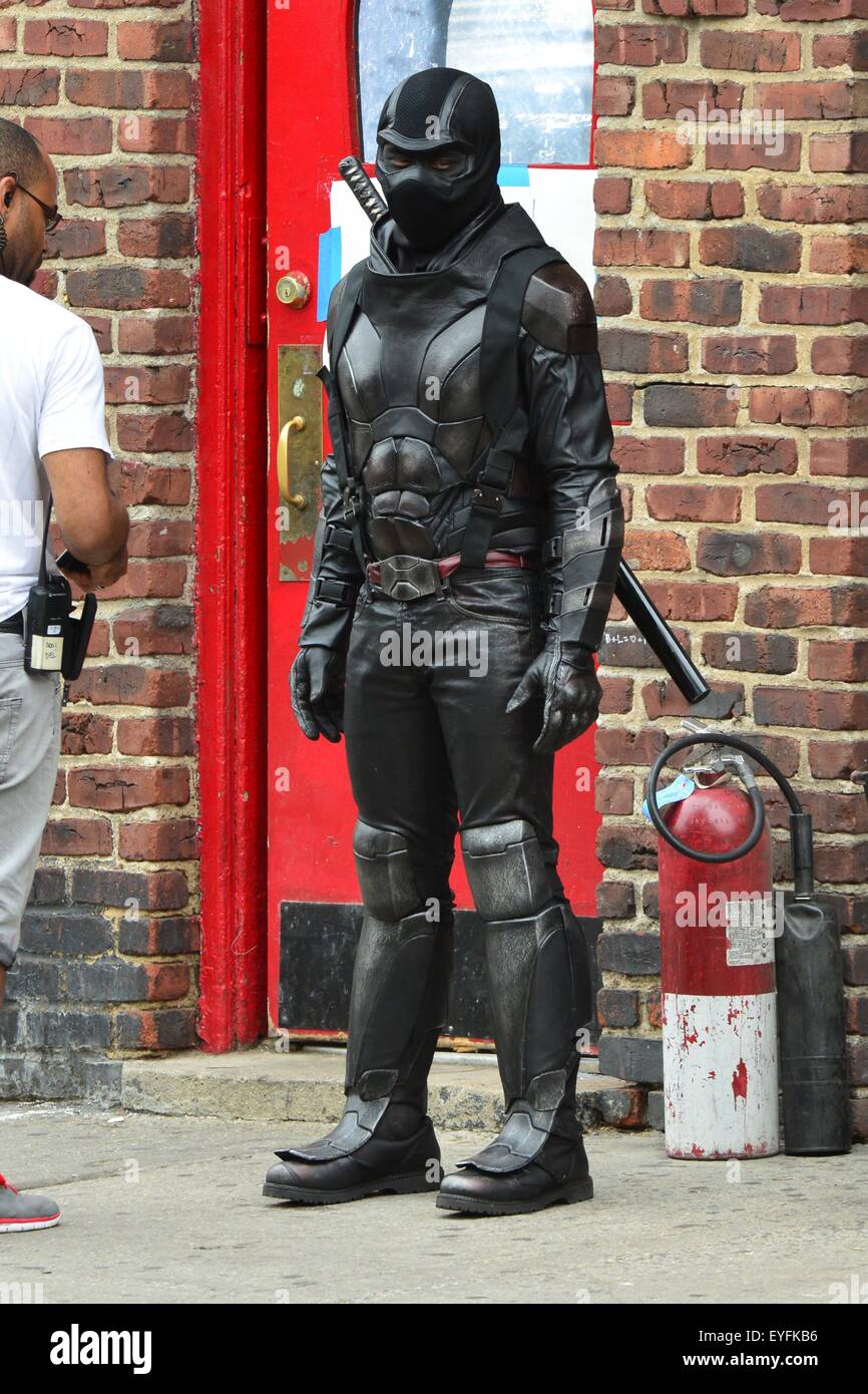Stelle sul set di un film di "Teenage Mutant Ninja tartarughe 2' nella città di New York con: atmosfera dove: Manhattan, New York, Stati Uniti quando: 27 maggio 2015 C Foto Stock
