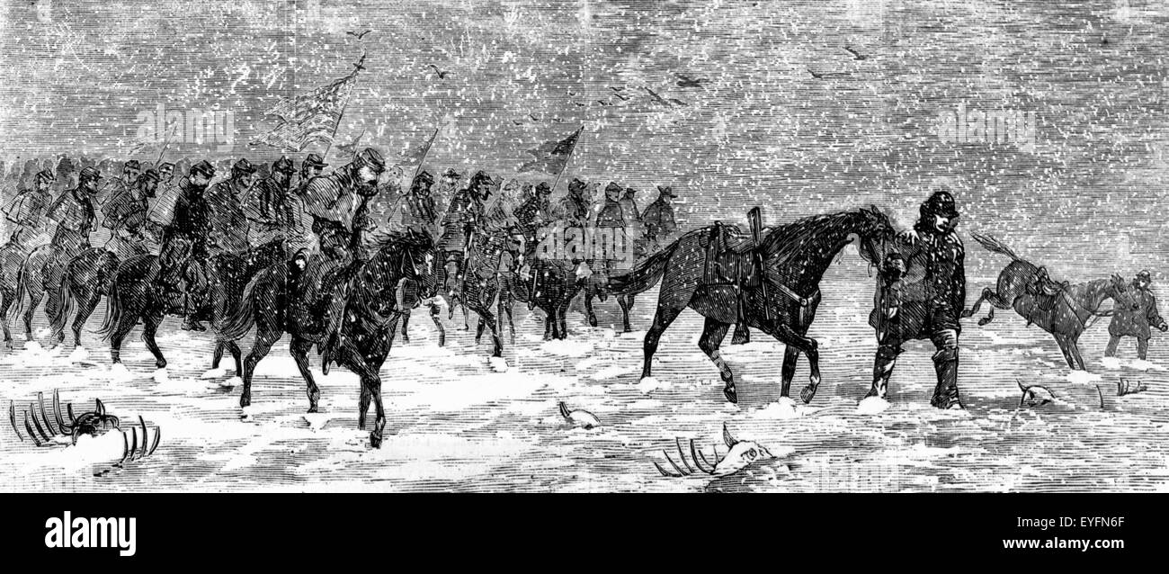 Generale Custer il comando in marcia per attaccare il villaggio Cheyenne, - Fiume Washita, 1868 Foto Stock