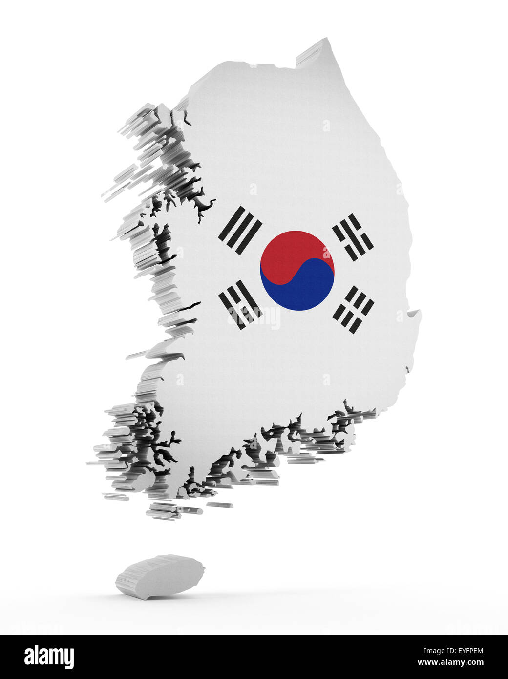 Corea del Sud mappa e bandiera isolati su sfondo bianco Foto Stock