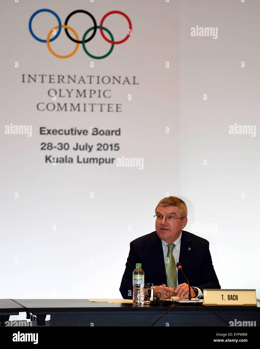 Kuala Lumpur, Malesia. 29 Luglio, 2015. Il presidente del Comitato Olimpico Internazionale (IOC) Thomas Bach assiste il CIO Comitato esecutivo riunione svoltasi a Kuala Lumpur, Malesia, 29 luglio 2015. © Gong Lei/Xinhua/Alamy Live News Foto Stock