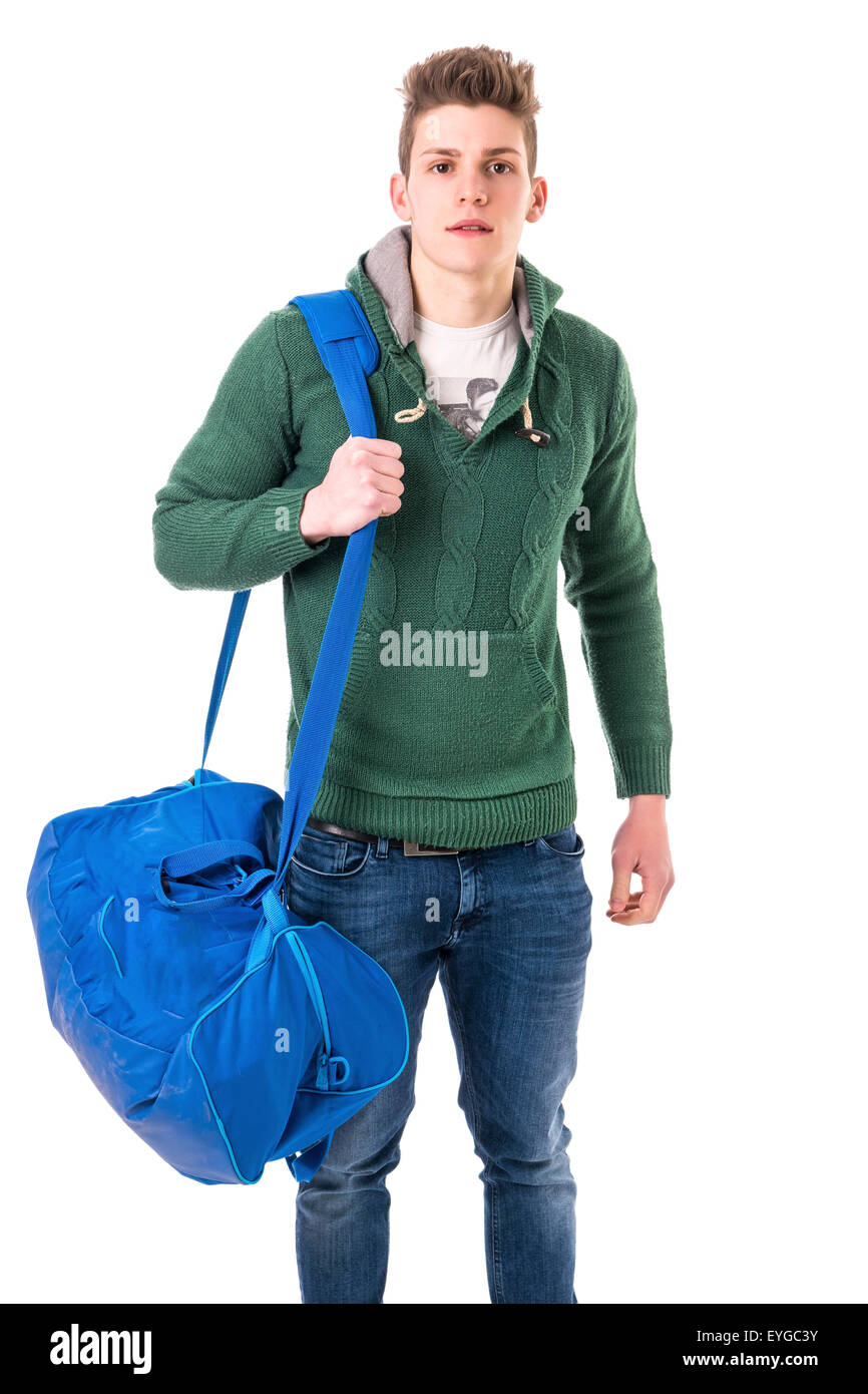 Interessanti i giovani alla moda uomo con borsa a tracolla, isolati su  sfondo bianco, guardando la fotocamera Foto stock - Alamy