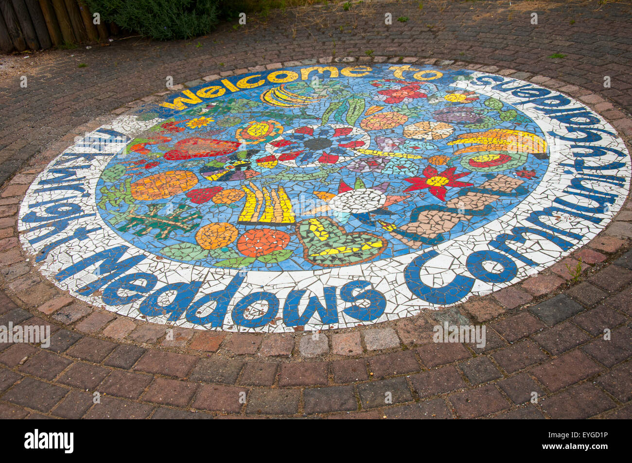 Mosaico presso la Comunità Arkwright giardini, Nottingham England Regno Unito Foto Stock