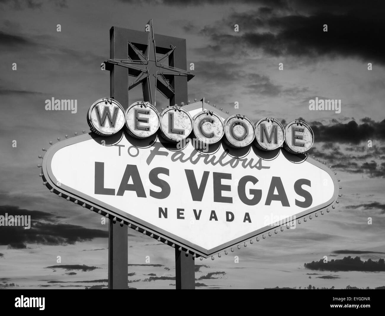 Benvenuti a Las Vegas sign in bianco e nero. Foto Stock