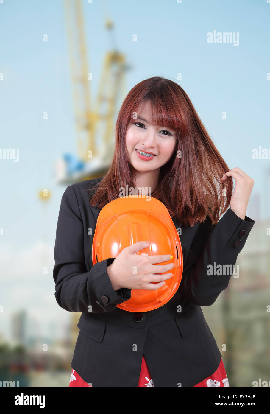 Immagine del ritratto femminile lavoratore di costruzione Foto Stock