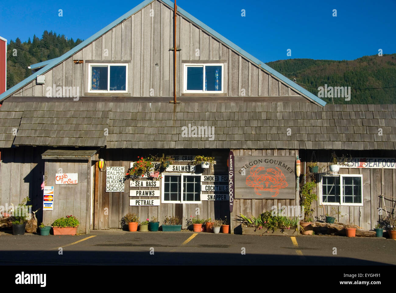 Negozio di frutti di mare, Garibaldi, Oregon Foto Stock